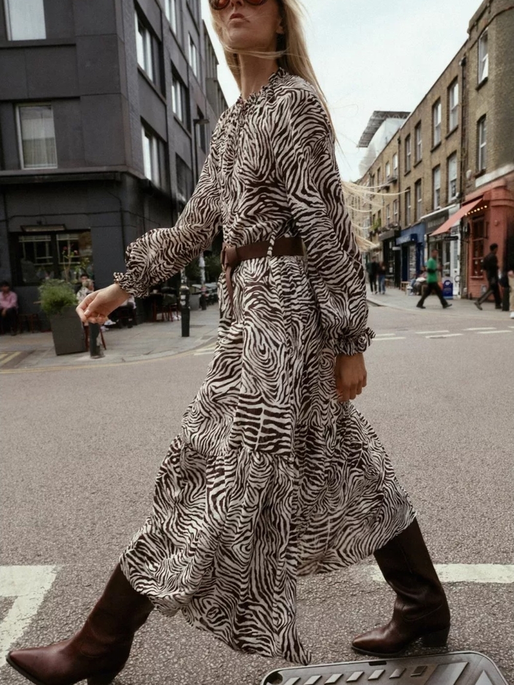 Zara Zebra-Print Maxi Dress in Cream & Black - Picture 6 of 8